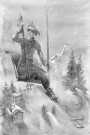 Dame i skiheis , oransj genser , uten tekst , printkopi av maleri thumbnail