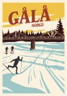 Gålå skistadion , skiløper på veg under bro, gul, Etikett thumbnail