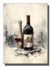 to flasker og et glass rødt i snøen foran skogen, eldet papir , maleriposter  thumbnail