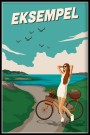 Dame ved sykkel på kyststien, personlig kystposter, velg din egen overskrift  thumbnail
