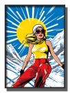 pop art ,kvinne i gul singlett på ski  thumbnail