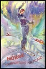 DAME PÅ SKI I NORDLYS, LILLA ,MED TEKST  PRINTKOPI AV MALERI. thumbnail