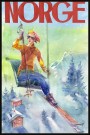 Dame i skiheis , oransj genser , med tekst , printkopi av maleri thumbnail
