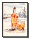 spritz , appelsin , flaske og glass i snøen foran hytta , maleriposter  thumbnail