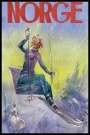 Dame i skiheis, med tekst , lilla genser, printkopi av maleri thumbnail