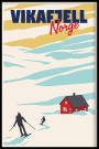 Vikafjell, på ski ned mot rødt bygg thumbnail