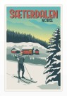 SÆTERDALEN , MANN PÅ SKI FORAN SETRA thumbnail