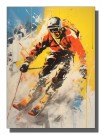 artsy decollage mann på ski , rød jakke og blå hjelm   thumbnail