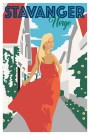 Stavanger , gamle Stavanger / Straen , dame i rød kjole  thumbnail
