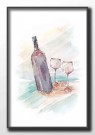 Vinflaske & glass i sanden , maleriprint, kyst , sommerplakater  thumbnail