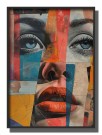 portrett collage , ansikt , røde lepper og blå øyne dame  thumbnail