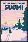 PALLAS YLLASTUNTURI, SUOMI , SKIERS IN THE FORREST , RETRO POSTER  thumbnail