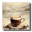 kaffekopp foran sjø og snødekte fjell , kvadratisk    thumbnail