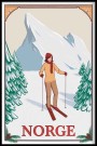 Norge , Dame i oransje genser på ski i skogen , oranse digitalramme med kongler og vinterelementer  thumbnail