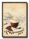 kaffekopp med kaffebønner foran sjø og fjellandskap  thumbnail