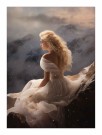 BLOND KVINNE PÅ FJELLKNAUSEN I SNØVÆRET   thumbnail