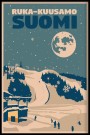 RUKA-KUUSAMO, SUOMI , THE SKI SLOPES , FULL MOON AND SNOW, RETRO POSTER  thumbnail