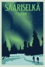 SAARISELKA , SUOMI , SKIERS UNDER THE NORTHEREN LIGHT, RETRO POSTER  thumbnail