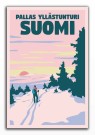 PALLAS YLLASTUNTURI, SUOMI , SKIERS IN THE FORREST , RETRO POSTER  thumbnail