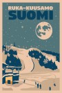 RUKA-KUUSAMO, SUOMI , THE SKI SLOPES , FULL MOON AND SNOW, RETRO POSTER  thumbnail