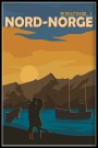 Nord-Norge , Midnattsol , par på stranda med sjark og hval i bakgrunn  thumbnail