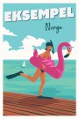 dame i flamingobadering, personlig kystposter , velg din egen overskrift  thumbnail