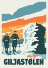 Giljastølen , par på ski ved varde , Etikett thumbnail