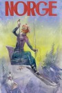 Dame i skiheis, med tekst , lilla genser, printkopi av maleri thumbnail