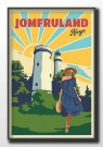 Jomfruland , fyr, kvinne i sommerkjole foran fyret. thumbnail