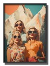 retro tre damer foran fjell , rød bukse og oransje bluse, dame h.  thumbnail