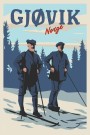 Gjøvik , to menn på ski, Hyttekopp thumbnail