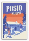 POSIO SUOMI , WOMAN IN FRONT OF SMOW COVERED BUILDING, RETRO POSTER  thumbnail