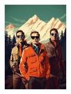tre menn , grønn himmrl , hvit brune fjell, rød jakke foran   thumbnail