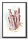 Ølflasker i sanden , maleriprint , kyst , sommerplakat  thumbnail