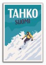 TAHKO, SUOMI , SKIER SHREDDING DOWN THE SLOPE , RETRO POSTER  thumbnail