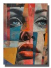 portrett collage , ansikt , røde lepper og blå øyne dame  thumbnail