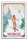 Norge , Dame i oransje genser på ski i skogen , oranse digitalramme med kongler og vinterelementer  thumbnail