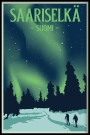 SAARISELKA , SUOMI , SKIERS UNDER THE NORTHEREN LIGHT, RETRO POSTER  thumbnail