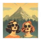to kvinner foran fjellet , oransje topp brunt håt og grønn topp og rødaktig håt , kvadratisk   thumbnail