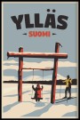 YLLAS, SKIERS AND KID ON A SWING, RETRO POSTER  thumbnail