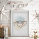 Strandkrabbe, Maleriprint kyst , sommerplakat  thumbnail