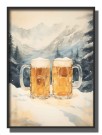 To ølseidler i snøen foran snødekte fjell , maleriposter  thumbnail