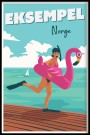 dame i flamingobadering, personlig kystposter , velg din egen overskrift  thumbnail