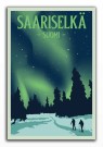 SAARISELKA , SUOMI , SKIERS UNDER THE NORTHEREN LIGHT, RETRO POSTER  thumbnail