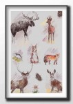 Dyreliv collage, grå ,maleriprint 