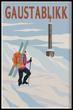 Gaustablikk ,  randonee, toptur , lysblå himmel. Skigåer med sekk og ski