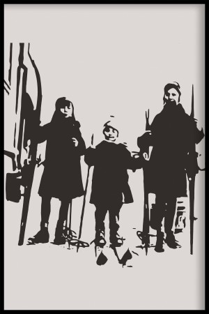 Tre barn på ski, tegnet poster