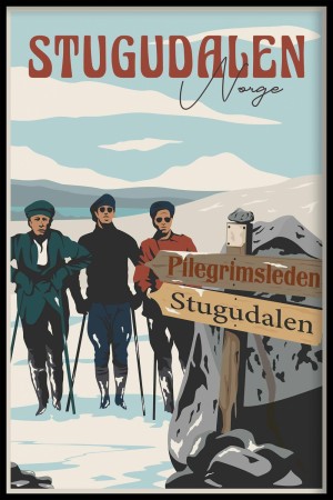 Stugudalen , tre menn på ski